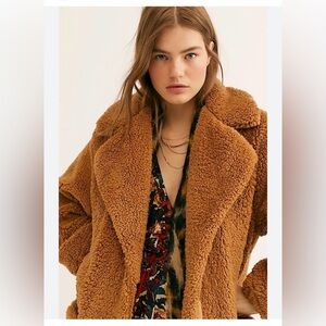 Free People Boho Chic Tessa Teddy Coat Sz Medium Oversized Grunge Front Pockets